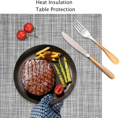 Myir JUN Placemats Set of 6, Vinyl Woven Placemats Place Mats Indoor Washable Table Mats Non-Slip
