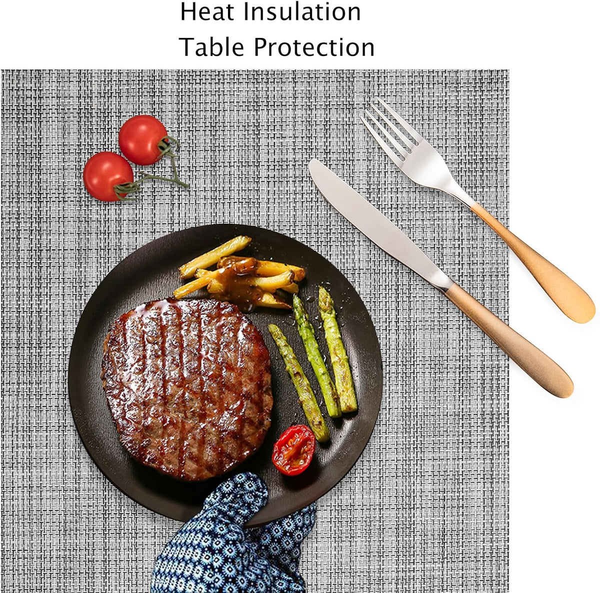 Myir JUN Placemats Set of 8, Vinyl Woven Placemats Place Mats Indoor Set of 8 Washable Table Mats