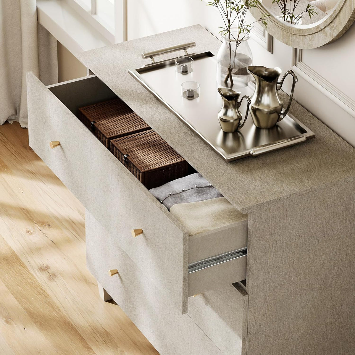 WAMPAT Dresser with 6 Drawers for Bedroom, 70.8" Wide Wooden Chest of Drawers, Modern Closet