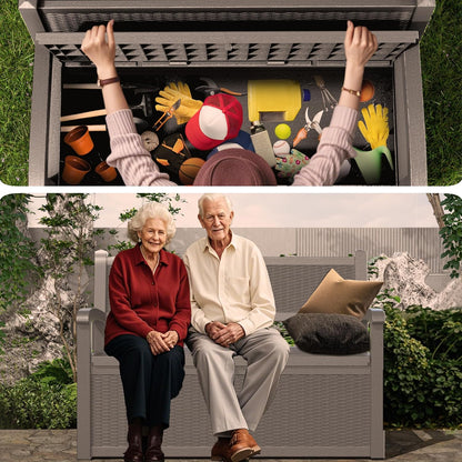 80 Gallon Storage Bench Deck Box, Waterproof and Lockable Outdoor Storage Furniture for Patio