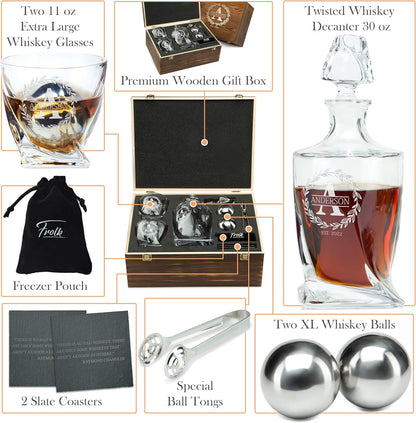 Personalized Whiskey Decanter and Stones Set - Customized Gift for Him - Men, Dad, Father