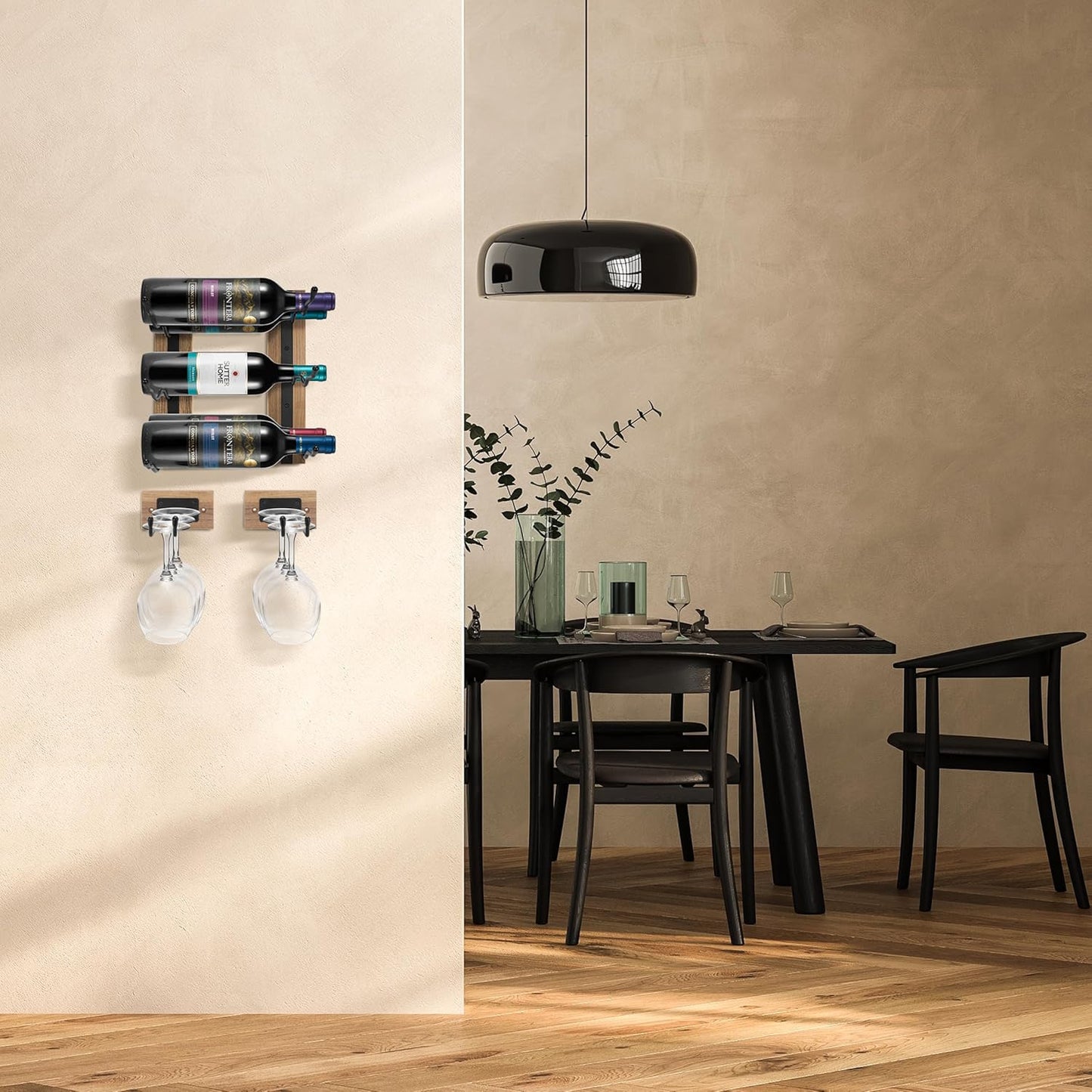 Sorbus Wall Mounted Wine Glass Stemware Rack Set - Wire & Wood Wine Rack Wall Mounted for Wine