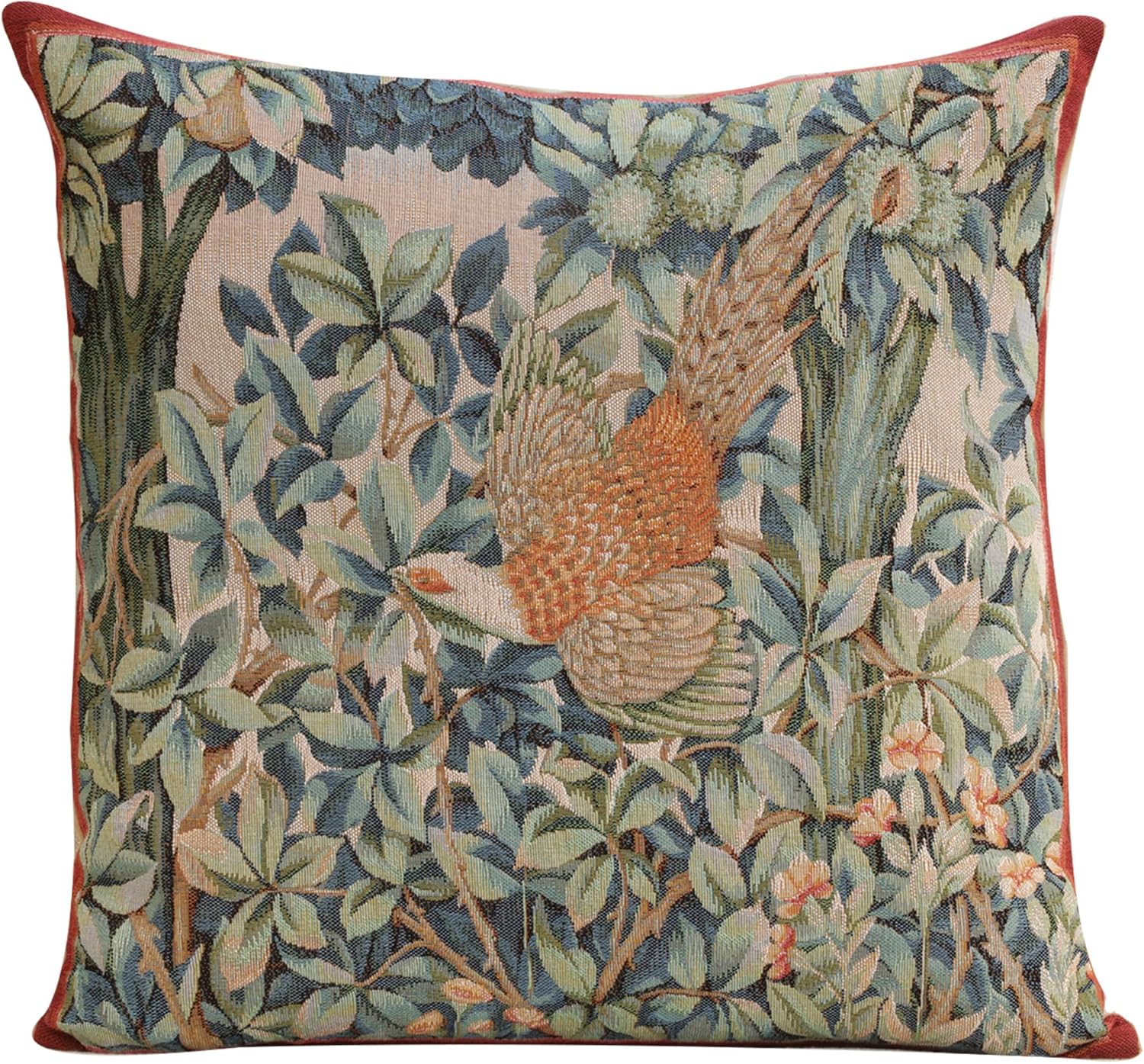 Charlotte Home Furnishings Decorative Tapestry Pillow Cover 19x19 in, Green Pheasant Couch Throw