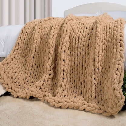 Carriediosa Chunky Knit Throw Blanket 60" X 80" Twin, 100% Hand Made Large Chenille Loop Yarn Soft