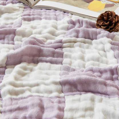 EMME Checkered Throw Blanket Cotton for Couch Soft Muslin Blankets 50"x60" Lightweight Breathable