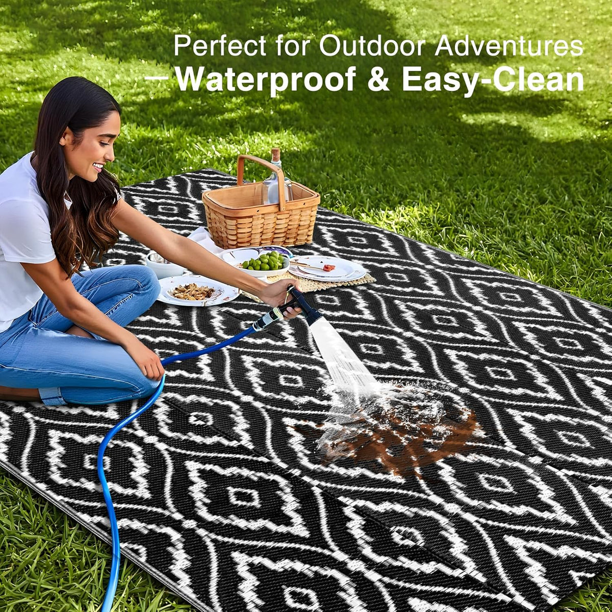 OLANLY Outdoor Rug 5x8 ft Waterproof, Outdoor Plastic Straw Rug with Geometric Pattern Clearance