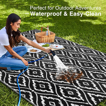 OLANLY Outdoor Rug 5x8 ft Waterproof, Outdoor Plastic Straw Rug with Geometric Pattern Clearance