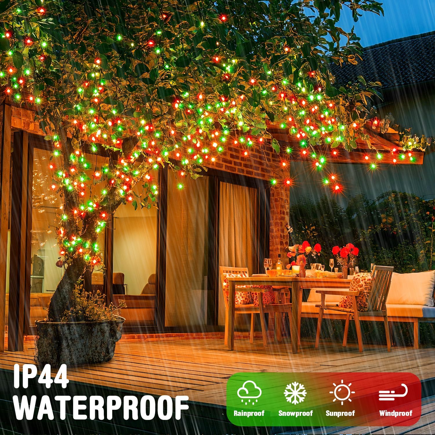 JMEXSUSS Connectable Red and Green Christmas Lights, 8 Modes 100 LED Twinkle String Lights Indoor