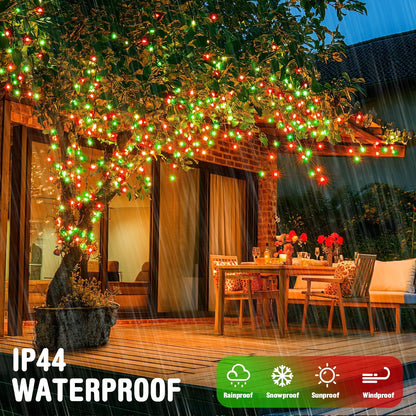 JMEXSUSS Connectable Red and Green Christmas Lights, 8 Modes 100 LED Twinkle String Lights Indoor