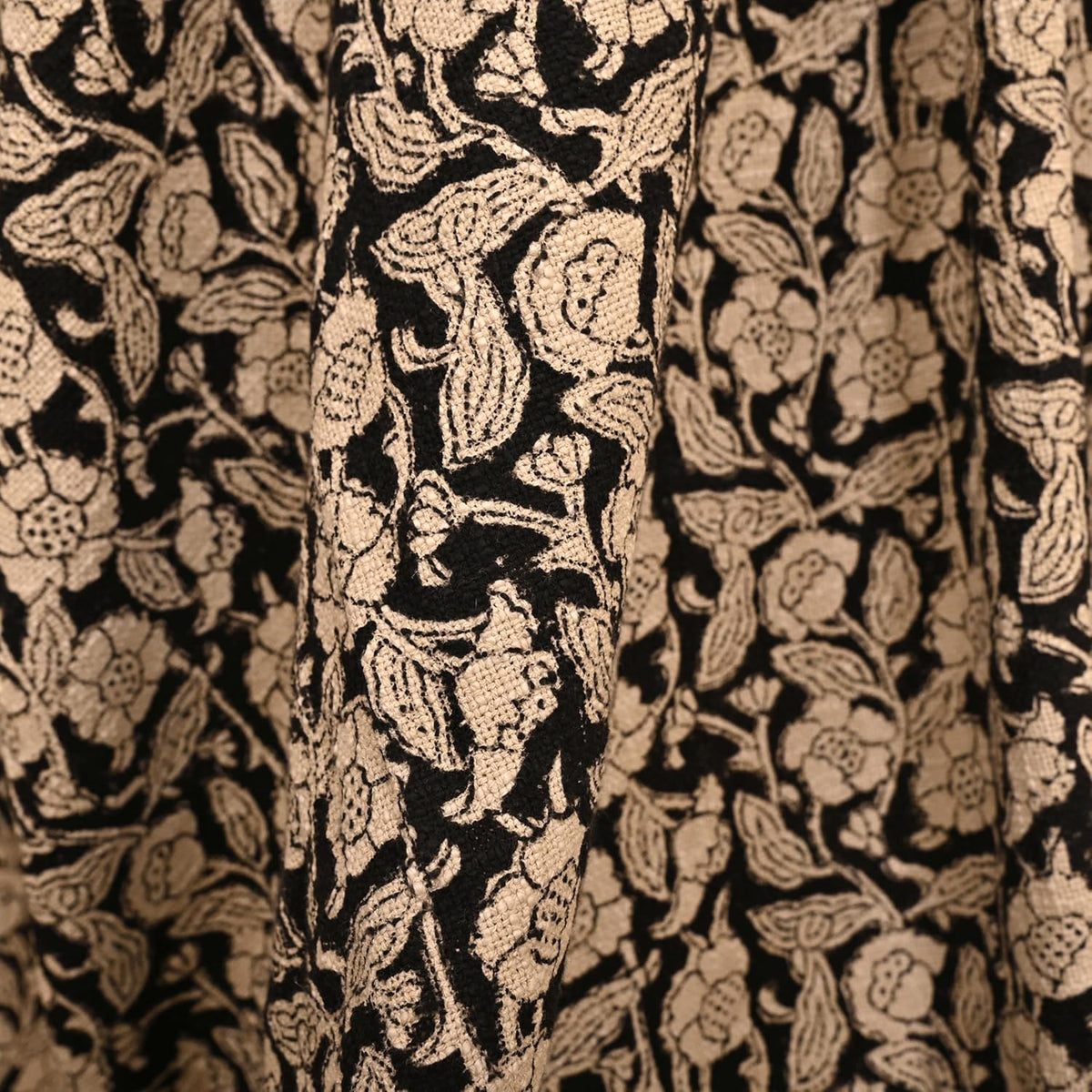 Handmade Cotton Throw Blanket, Floral Block Print, Black and Beige Wrap, 47x71 inches Decorative