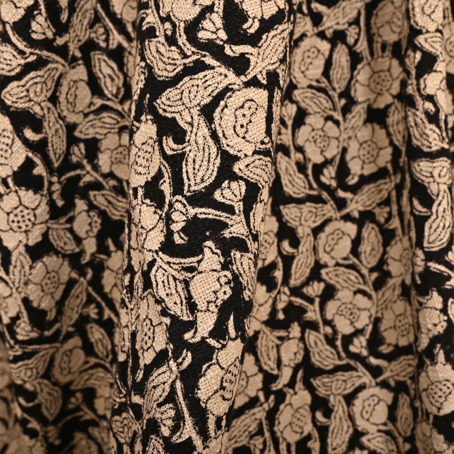 Handmade Cotton Throw Blanket, Floral Block Print, Black and Beige Wrap, 47x71 inches Decorative