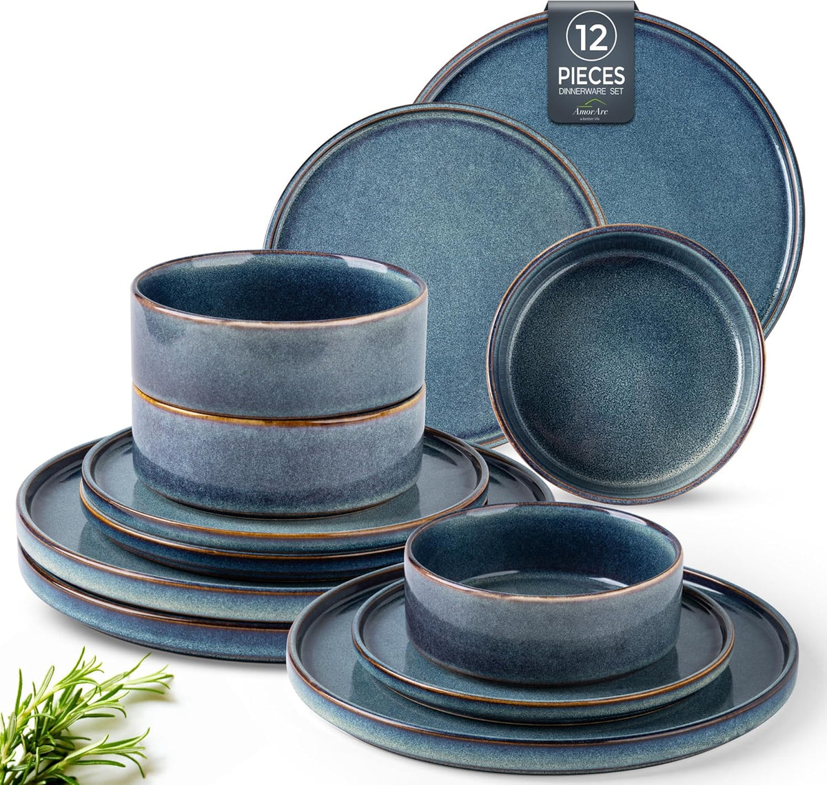 AmorArc Ceramic Dinnerware Sets, Handmade Reactive Glaze Stoneware Plates and Bowls Sets,Highly