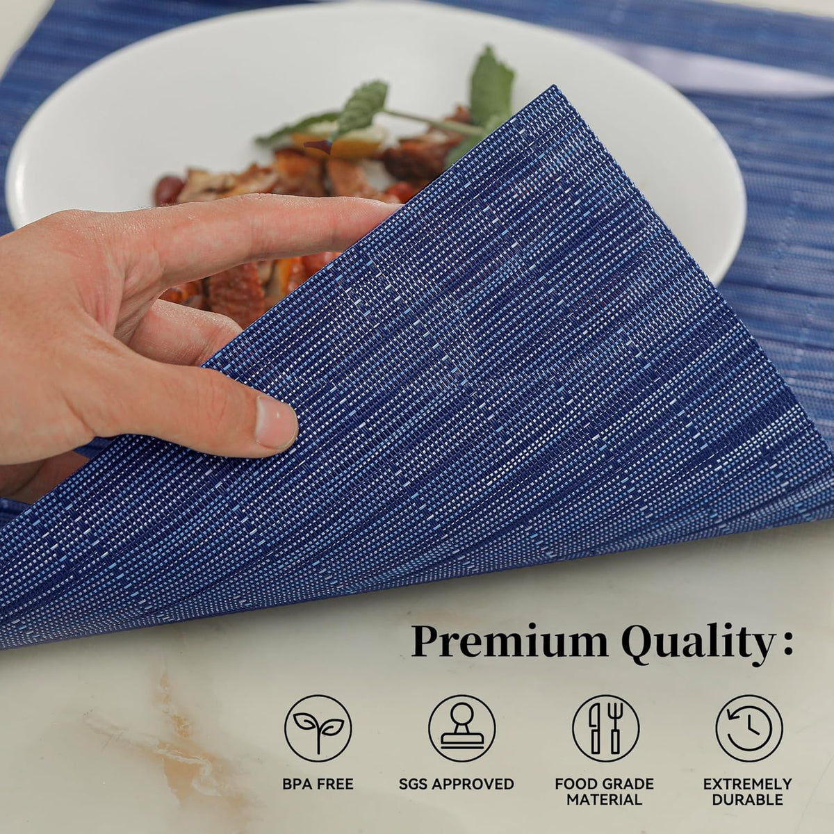 Leetaltree Blue Placemats Set of 6 - Heat Resistant Non-Slip Place mats for Dining Table, Washable