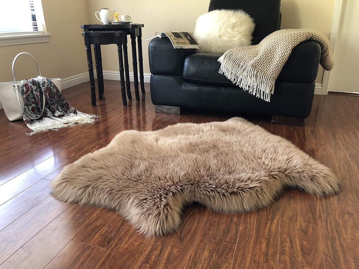 LAMBZY Faux Sheepskin Hypoallergenic Free Shape Silky Shag Rug, Luxury Shaggy Silky Plush Carpet