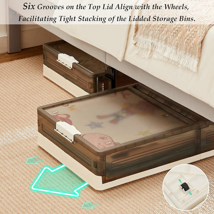 VECELO Under Bed Storage with Wheels, 2 Pack Stackable Under Bed Storage Containers, Underbed