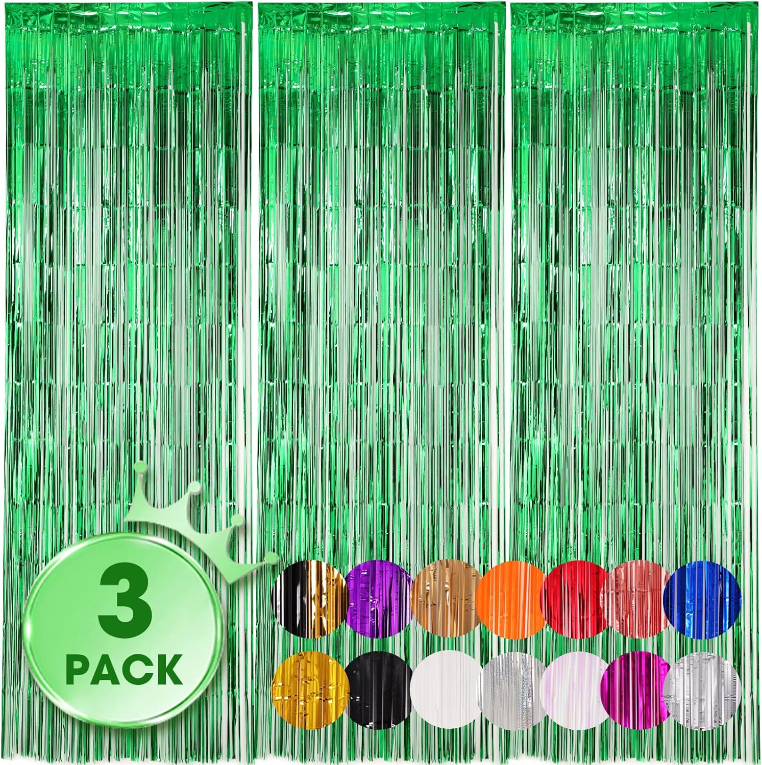 3 Pack 3.3x8.2 Feet Green Foil Fringe Backdrop Curtains, Tinsel Streamers Birthday Party