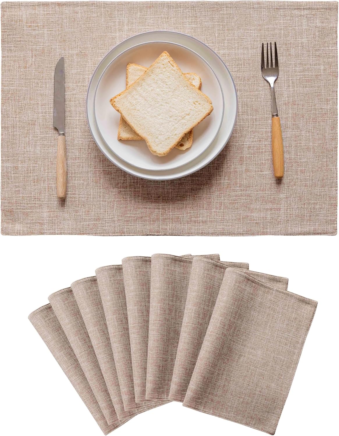 Home Brilliant Linen Place Mats Set of 8 Heat Resistant Dining Table Place Mats Cloth Placemats