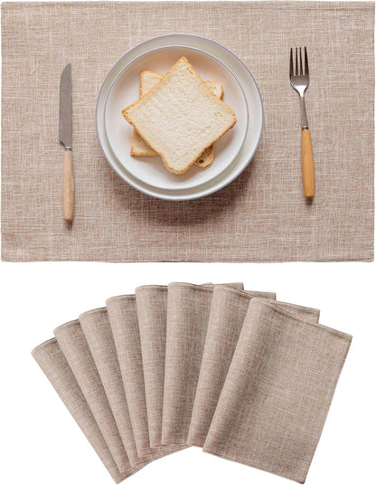 Home Brilliant Linen Place Mats Set of 8 Heat Resistant Dining Table Place Mats Cloth Placemats