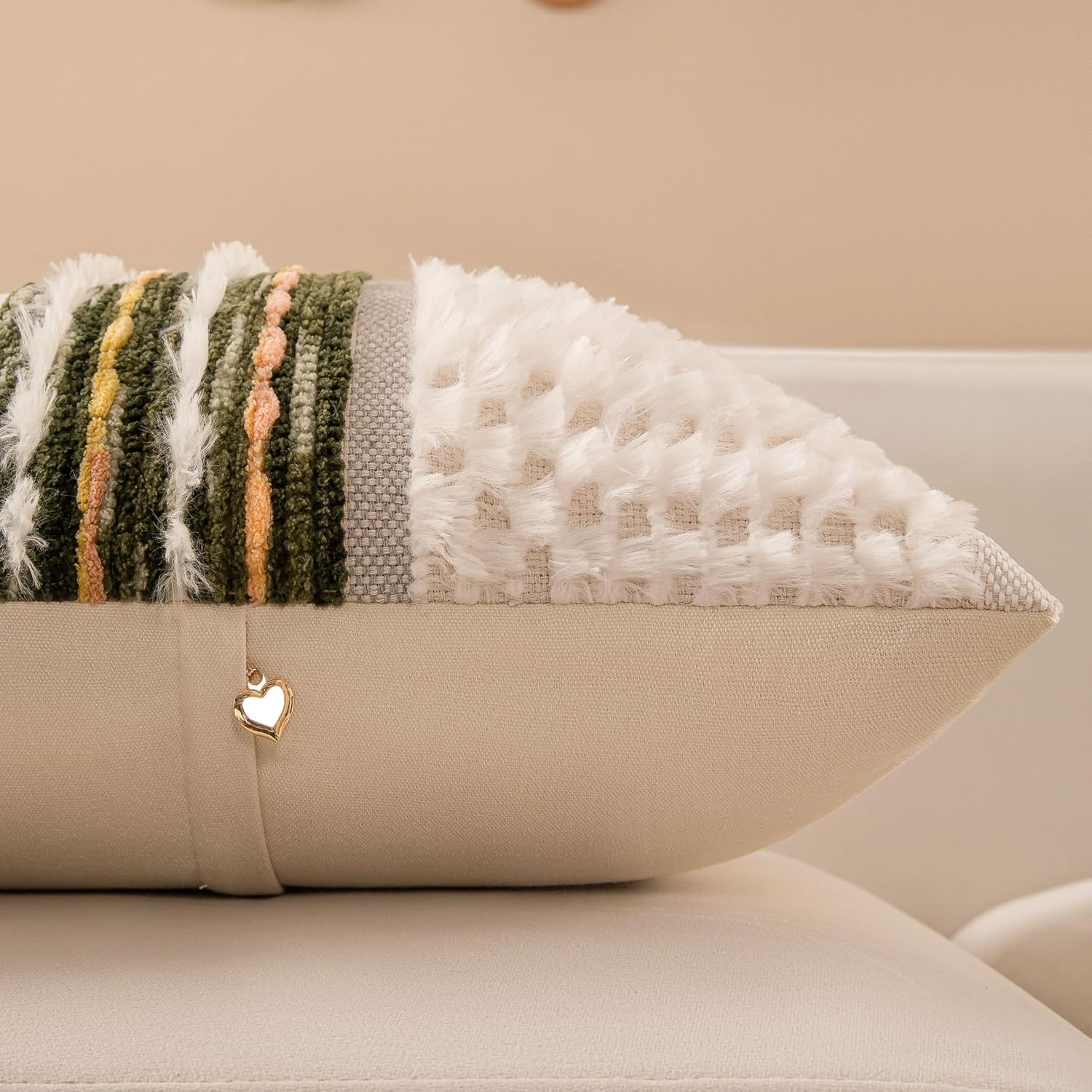 Boho Chenille Tufted Couch Throw Pillow Covers 18x18 Inch Set of 2 Farmhouse Striped Decorative