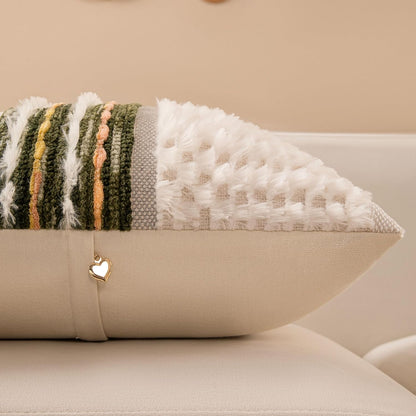 Boho Chenille Tufted Couch Throw Pillow Covers 18x18 Inch Set of 2 Farmhouse Striped Decorative