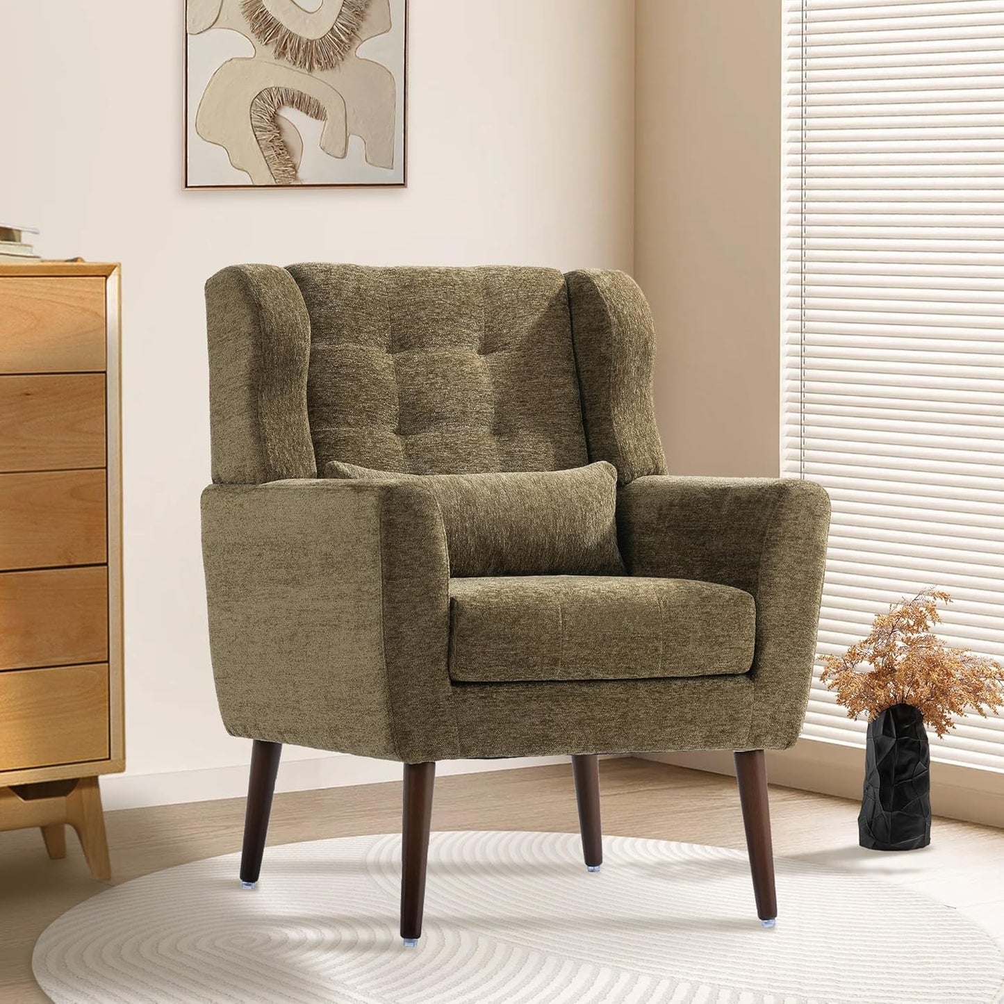 Modern Accent Chair, Upholstered Armchair with Pillow, Fabric Single Sofa Chair with Lounge Seat