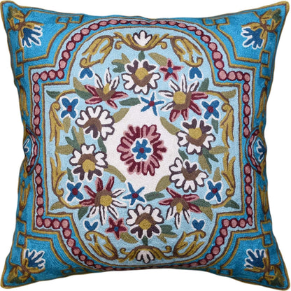 Turquoise Floral Pillow Cover Traditional Blue Flower Pillowcase Traditional Outdoor Cushion Suzani