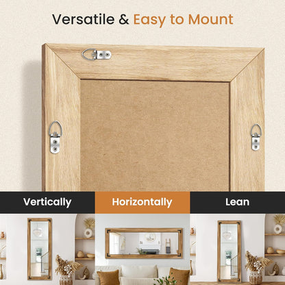 Full Length Mirror with Wooden Frame, 56"X22" Solid Wood Standing Floor Mirror for Farmhouse