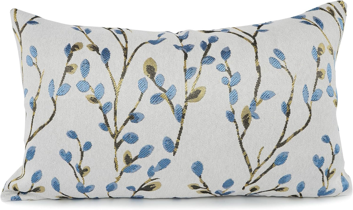 YOUR SMILE Classical Embroidery Jacquard Blue Square Decorative Throw Pillow Case Cushion