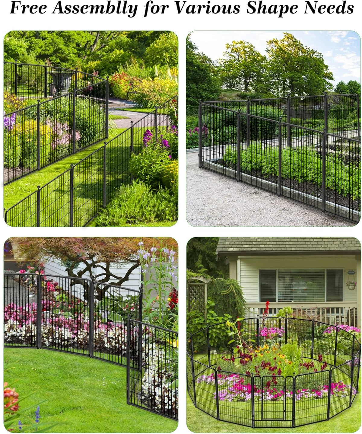Decorative Black Metal Fencing Garden Fence with Gate, 50ft(L) 40in(H) 22 Fence Panels No Dig Fence