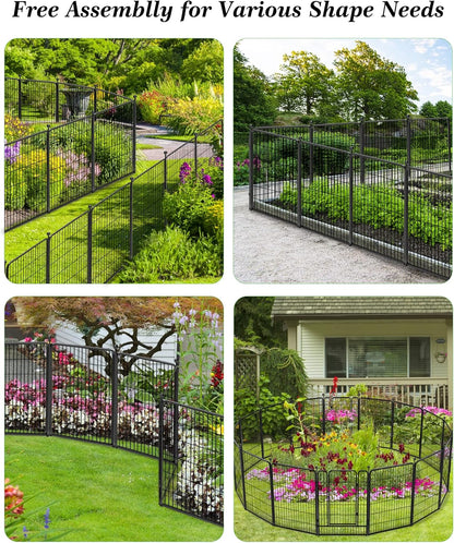 Decorative Black Metal Fencing Garden Fence with Gate, 50ft(L) 40in(H) 22 Fence Panels No Dig Fence