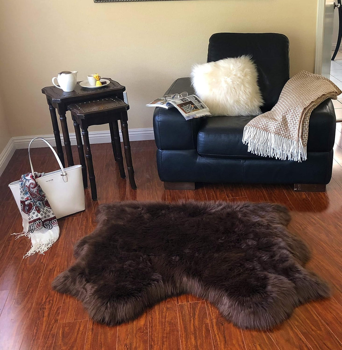 LAMBZY Faux Sheepskin Hypoallergenic Free Shape Silky Shag Rug, Luxury Shaggy Plush Carpet for