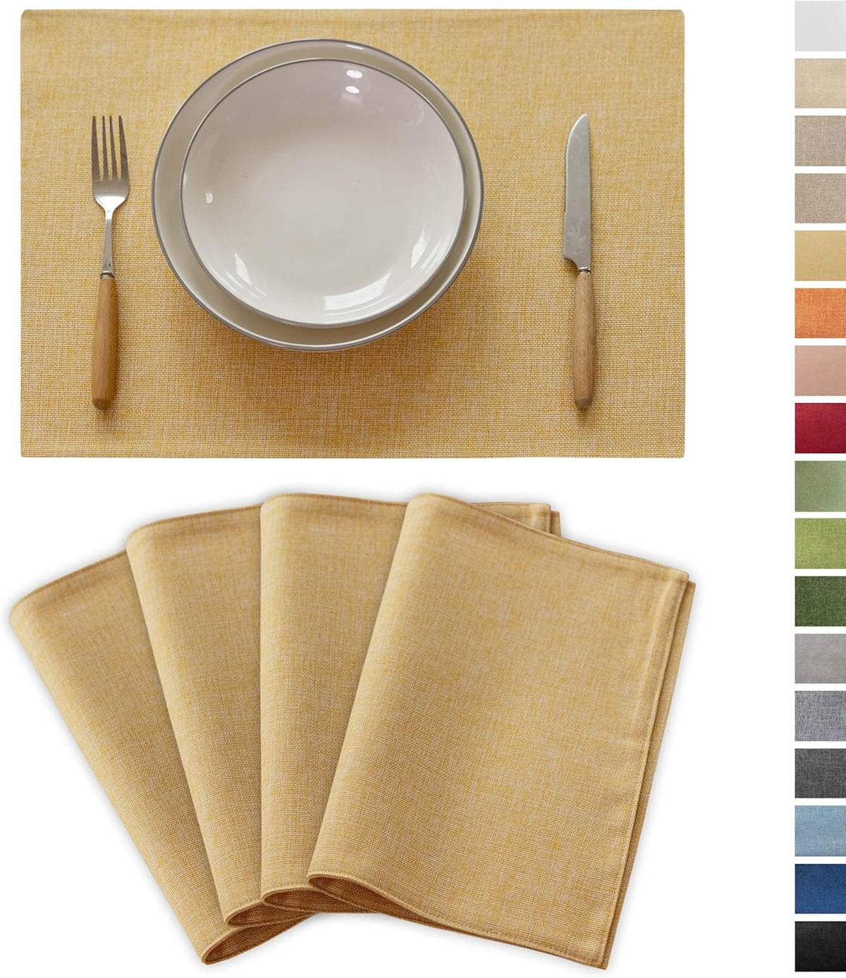 Demetex Yellow Placemats Set of 4 Farmhouse Table Place Mats for Dinner Heat Resistant Cloth