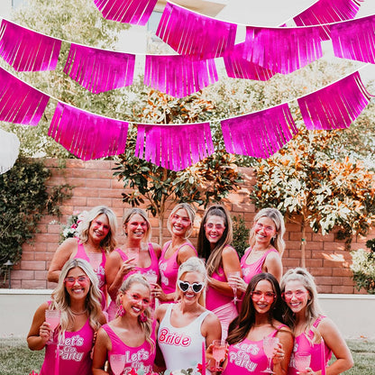 Hot pink Tassel Banner Double Sided Metallic Fabric Pennant Bunting Flag Garland for Birthday