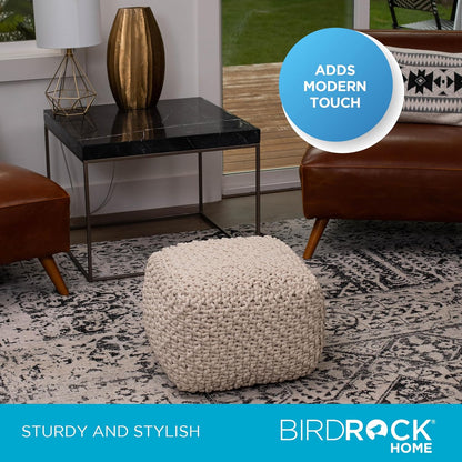 BIRDROCK HOME Square Pouf Ottoman | Cotton Braided Foot Stool with Bean Bag Filling | Boho Foot