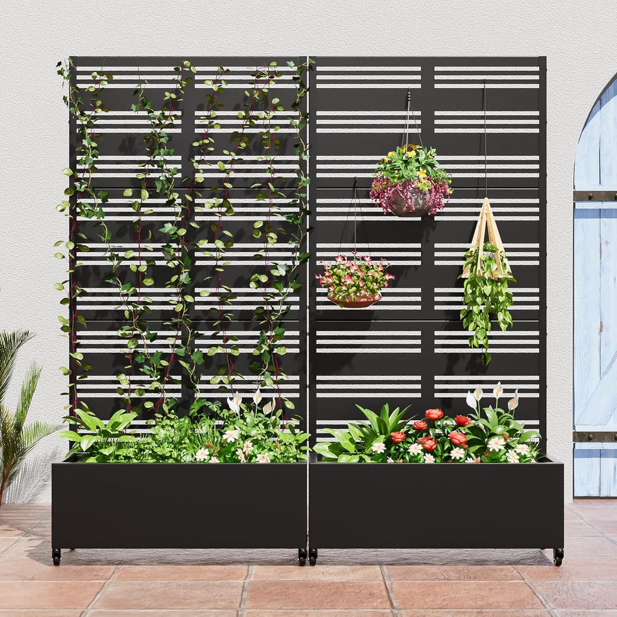 Casaphoria Metal Raised Garden Bed with Trellis and Wheels, 72"x35"x16" Planter Box for Climbing