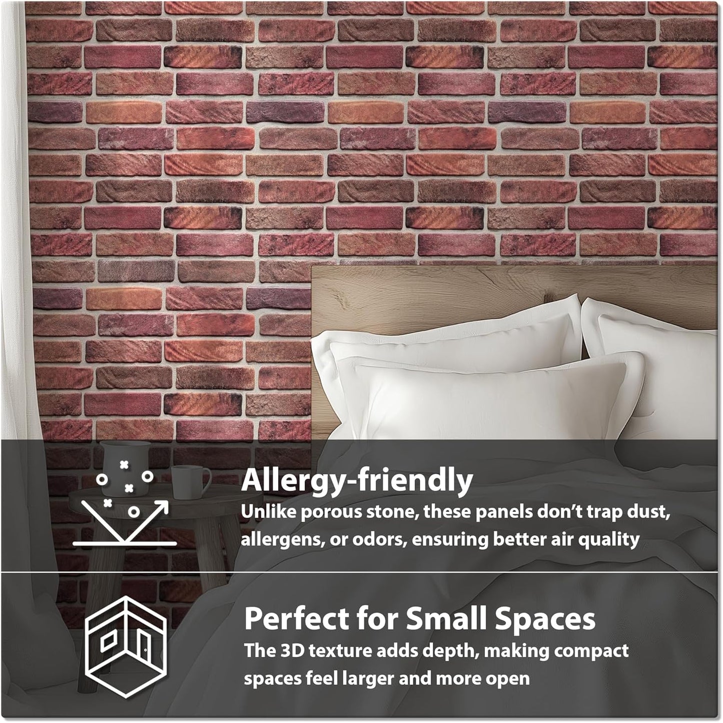 CONCORD WALLCOVERINGS ™ Sample for Display Purpose only Retro-Art 3D Wall Panel, Faux Brick in Red
