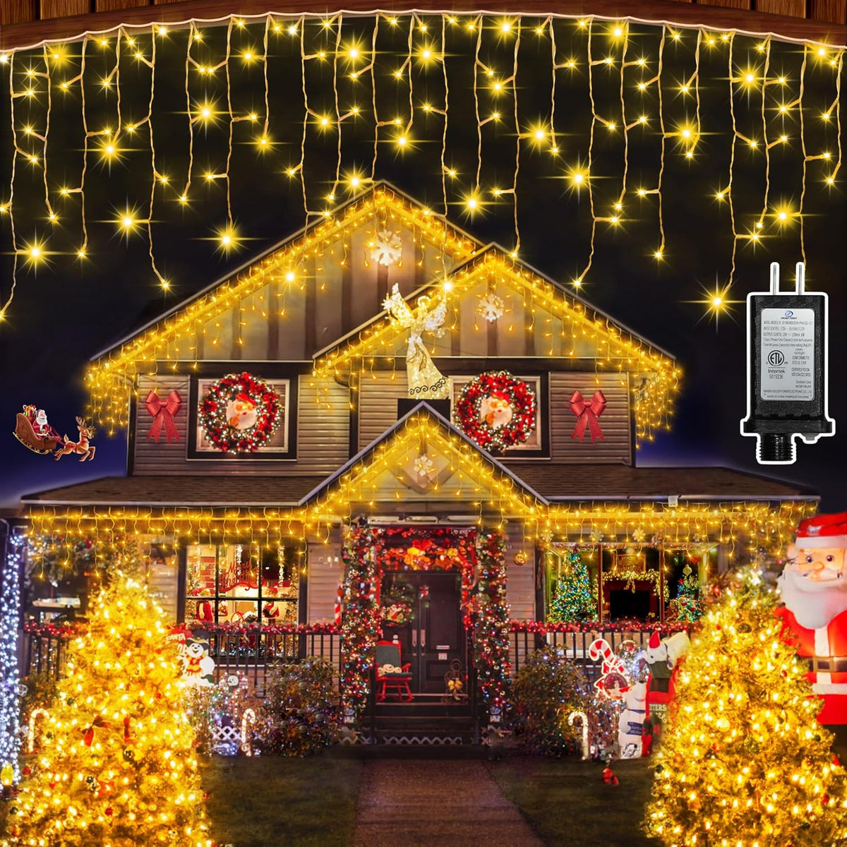 612 LED 60FT Christmas Lights with 136 Drops, 12 Modes Dimmable Warm White Outdoor Hanging Lights