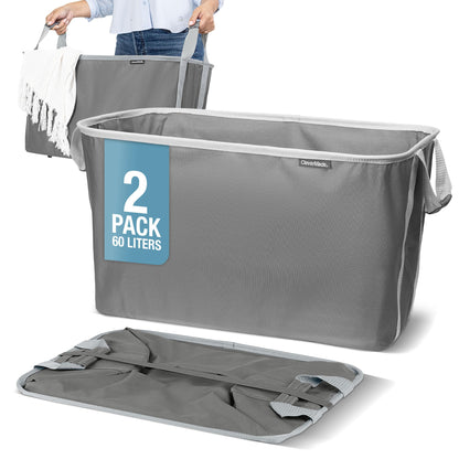 CleverMade Collapsible Laundry Basket, 60L Pop-Up Hamper, 2 Pack, Charcoal