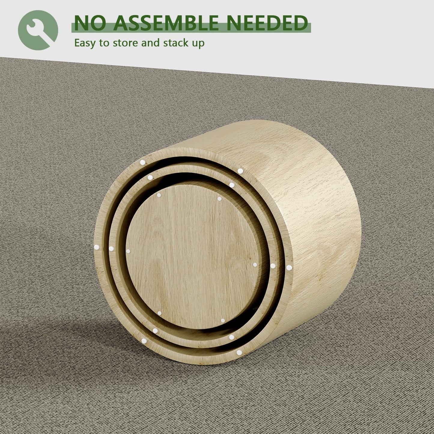 Vikiullf Nesting Coffee Table Set of 3, Round Wooden Coffee Tables, Modern Circle Table for Living