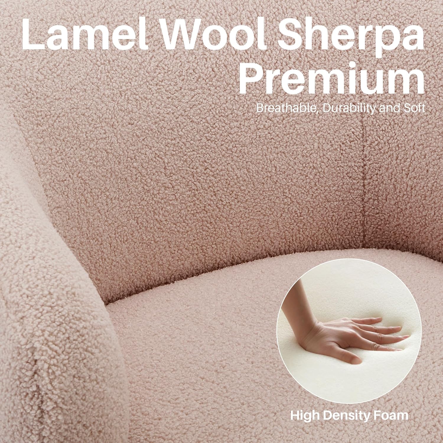 Swivel Accent Chair, Sherpa Teddy Barrel Chair for Living Room, Cozy Round Boucle Arm Chair, Metal