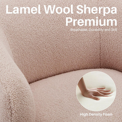 Swivel Accent Chair, Sherpa Teddy Barrel Chair for Living Room, Cozy Round Boucle Arm Chair, Metal