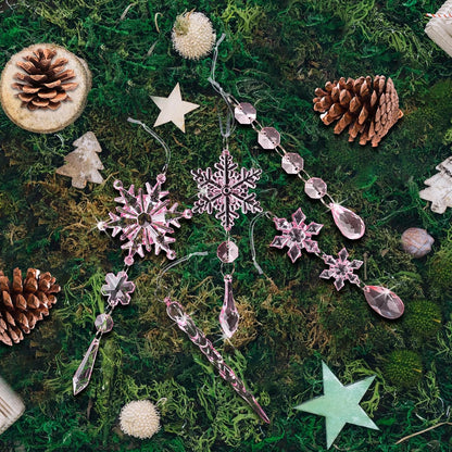 18pcs Crystal Christmas Ornaments for Christmas Tree Decorations-Pink Hanging Acrylic Snowflake and