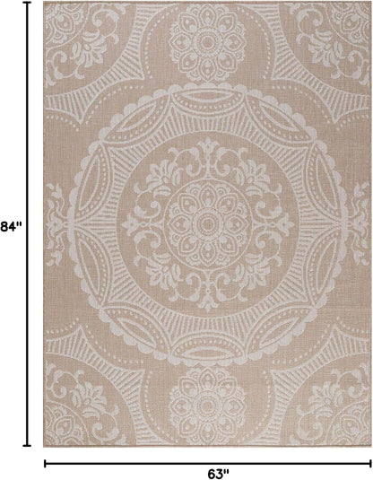 Medallion Outdoor Rug 5x7 Washable Outside Carpet for Indoor Patio Porch Waterproof Easy Cleaning