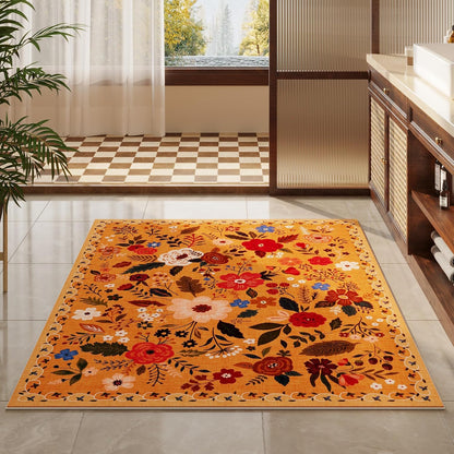 Bedroom Rug 3x5 Rug Washable Area Rug Non Slip Low Pile Boho Floral Small Carpet for Bedroom