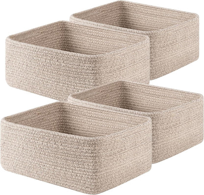 OIAHOMY 4 Pack 14.17*11.02*6.3IN Storage Baskets for Organizing Shelves, Woven Rope Baskets for