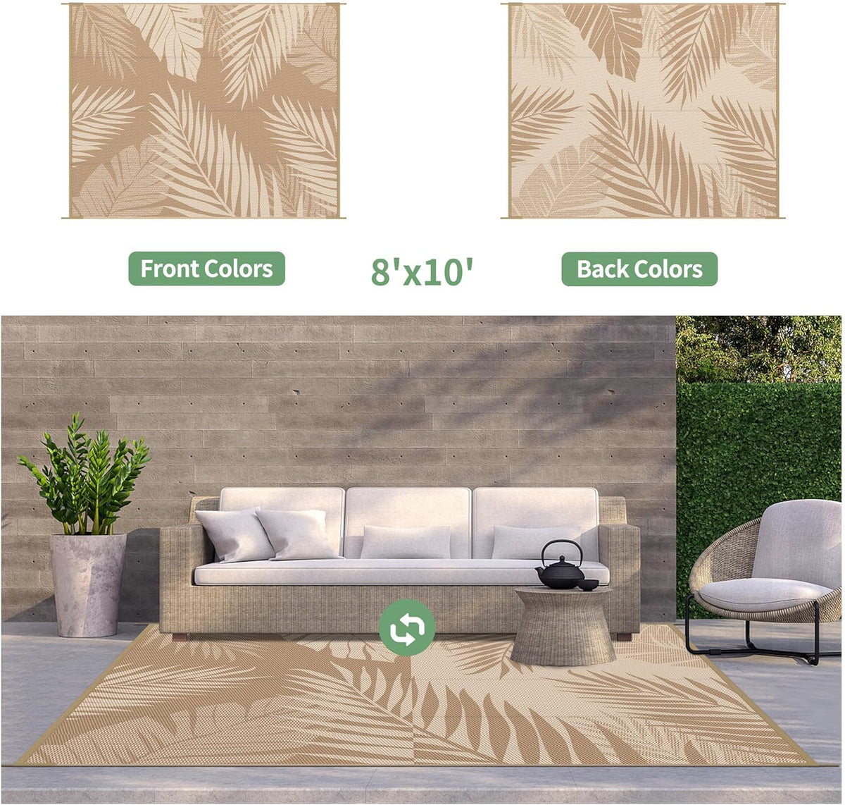 GENIMO Outdoor Rug 8' x 10' Waterproof for Patios Clearance, Reversible Outdoor Plastic Straw