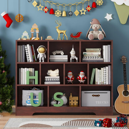 Book Shelf Set of 2, 10 Cubes Storage Organizer, 3-Tier Open Shelf Wooden Bookcase, Freestanding