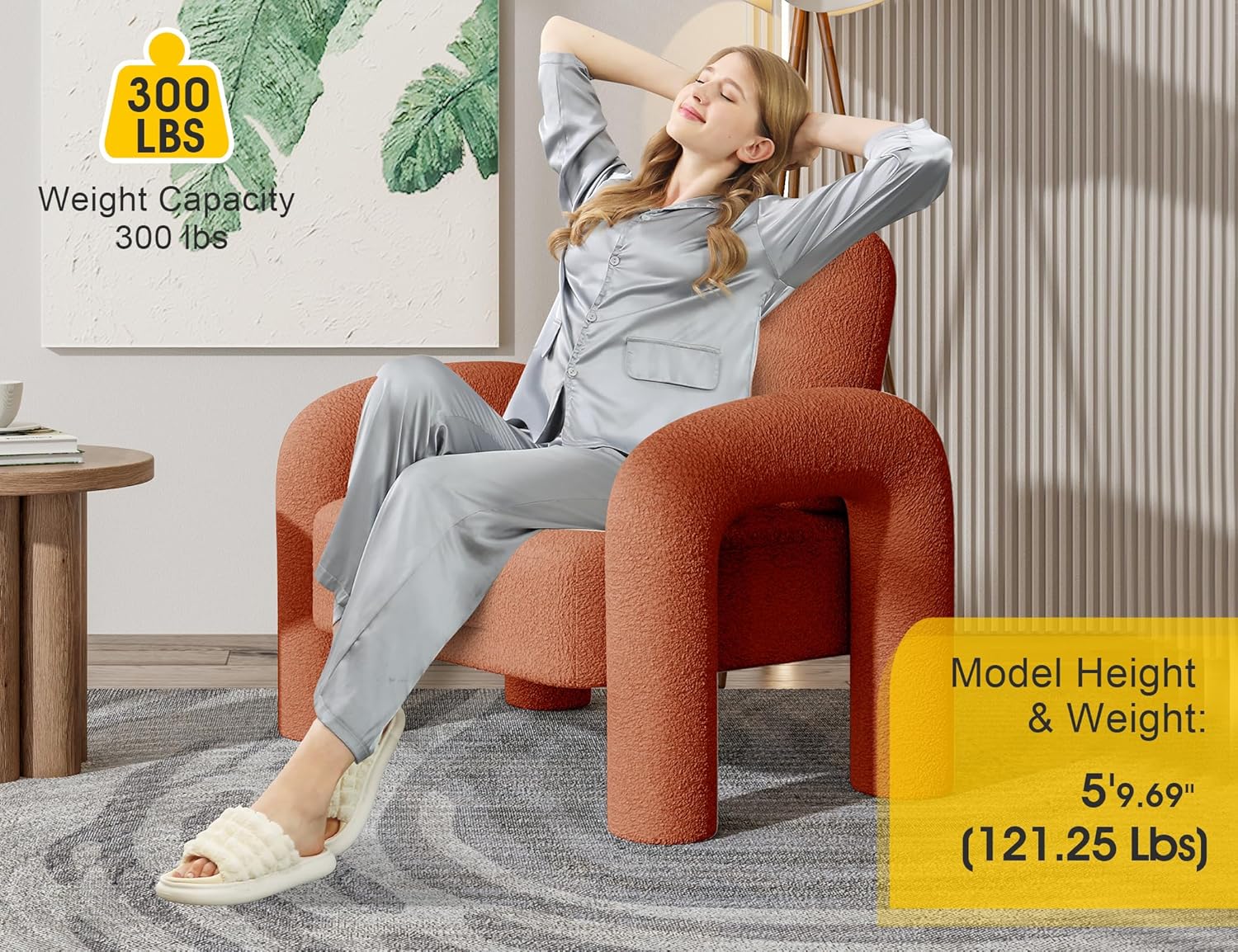Modern Sherpa Accent Chair, Teddy Upholstered Arm Single Sofa, Cozy Fluffy Reading Chair for Living