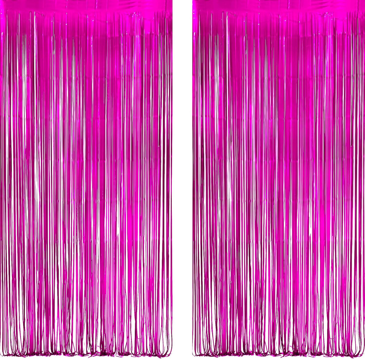 Hot Pink Party Streamers Backdrop - GREATRIL Shiny Fuchsia Tinsel Foil Fringe Curtain for