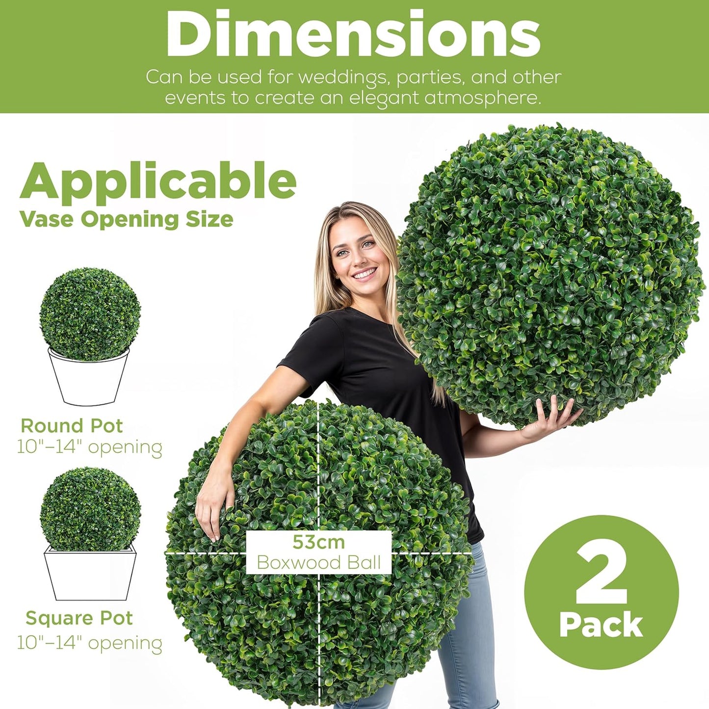 DRAY Premium 20.87" Faux Boxwood Balls – Set of 2 Artificial Topiary Spheres for Outdoor & Indoor
